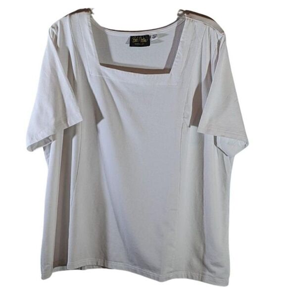 🆕NWT BOB MACKIE WEARABLE ART WHITE SQUARE NECK SHORT SLEEVE TOP - WHITE - XL - Picture 1 of 7